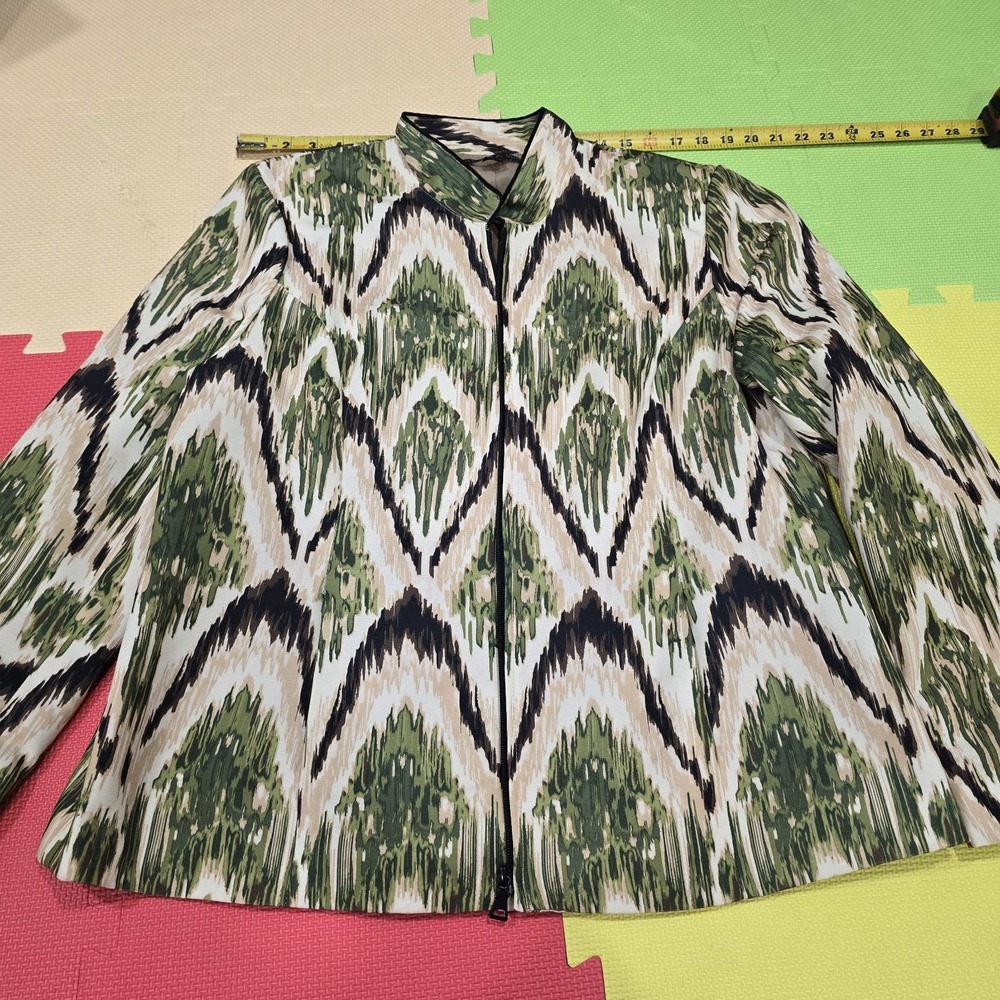 Vintage 90s Preston & York Ikat Print Zip Jacket Size 18 Green Retro Y2K Boho